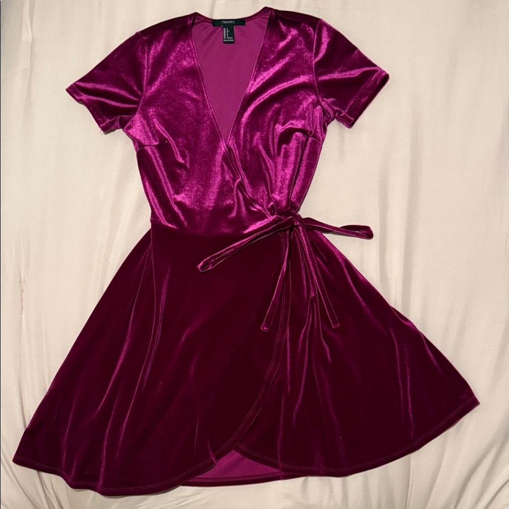 Forever 21 Magenta Velvet Wrap Mini Dress